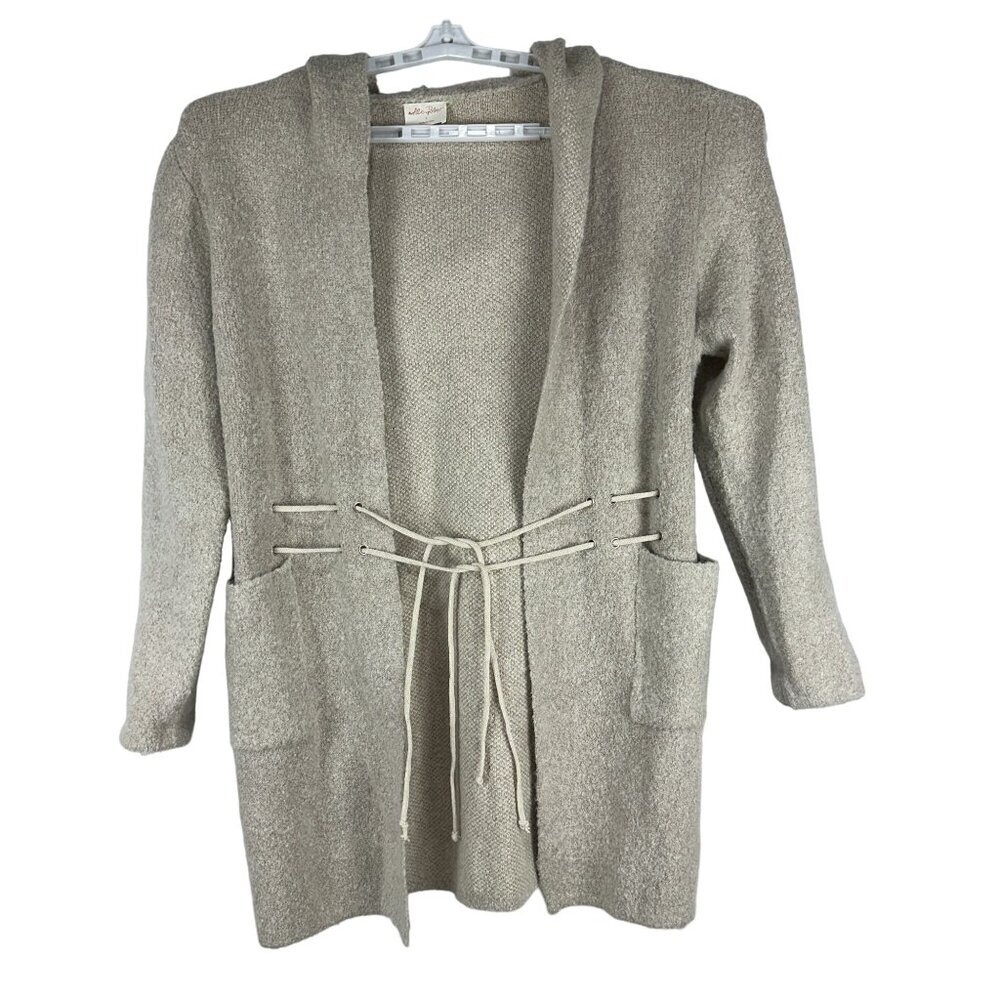 Allie Rose Womens Long Cardigan Sweater Hooded Beige L Pockets Casual JSW9192